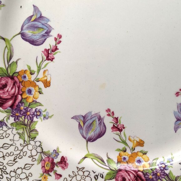 Vintage Grenville Ware Tunstall Plate (England) Floral White Pink Gold Decor - Picture 5 of 8